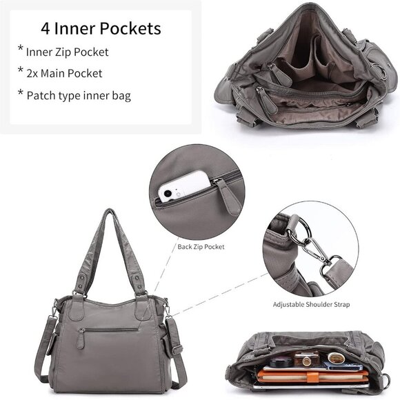 Handbags for Womens Top-Handle Hobo Purse Roomy Casual Shoulder Bags PU Tote Sat - Picture 5 of 7